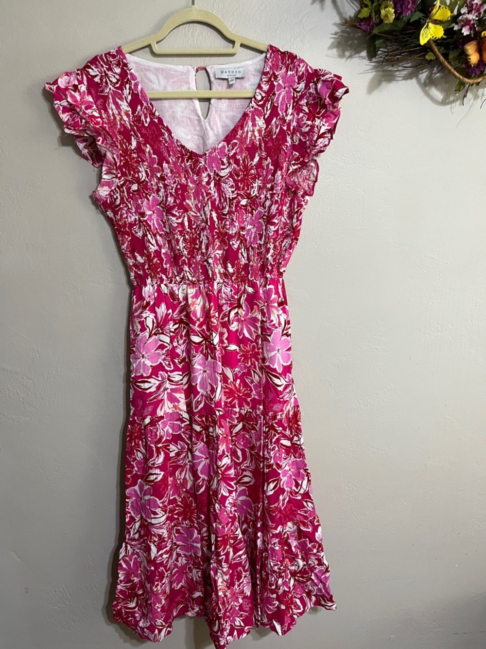 Hayden Pink Floral Tiered Dress with Smocked Bodice